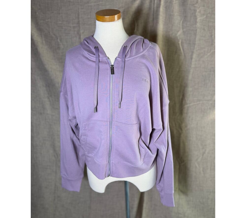 DNKY NWT Lavender Cropped Zip Up Hoodie Women's Large Drawstring Jacket